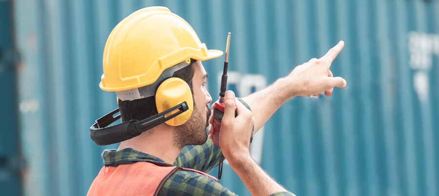 Construction worker pointing